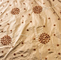 Embroidered 100% Silk Fabric 5yds X 54″ W Irridescent Copper Gold w 3D Floral