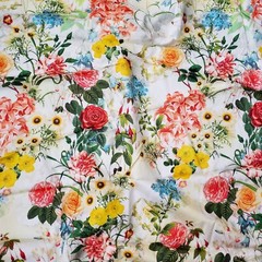 Colorful Floral Cotton Sateen Fabric 4y X 58″