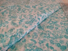 Aqua Blue Floral & Roses on White Semi-Sheer BTHY Fabric 18″ x 45″ New