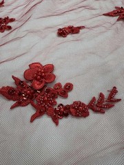 3D Floral Lace Fabric Luxury Red Beaded Embroidered Bridal Evening Dress