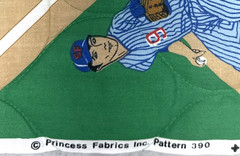 VTG Princess Fabrics Green Quilted Baseball Themed Cotton Fabric 1+Y #64