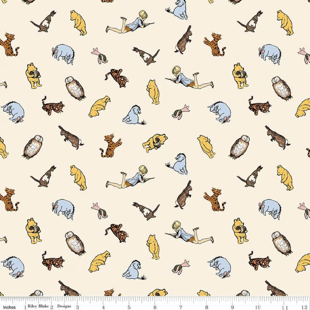 Winnie the Pooh Characters Cream Cotton Fabric