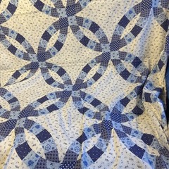Cheater Quilt Fabric Wedding Ring 90s VTG 90×100 Duvet Blue & White NEW Sewing