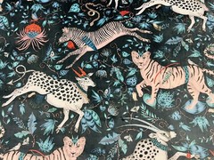 Clarke & Clarke Whimsical Animal Velvet Fabric- Protea Velvet / Navy 1.75 yds