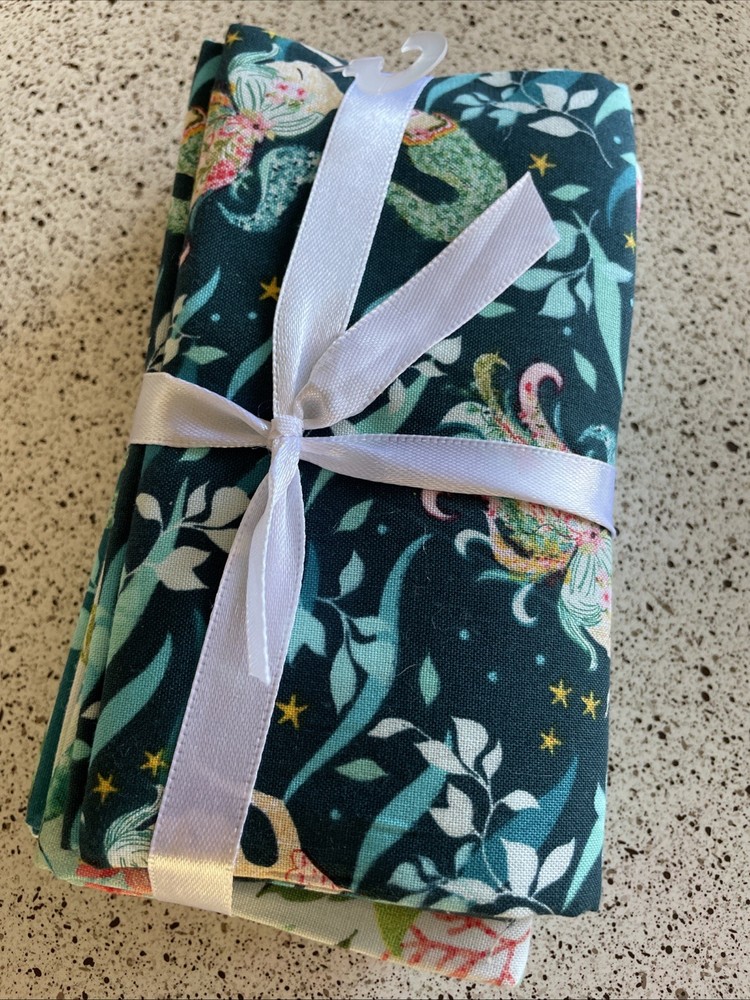 Singer Mermaid Fat Quarter Set 5 Denise Palmer Ocean Floral Teal 18″ x 21″