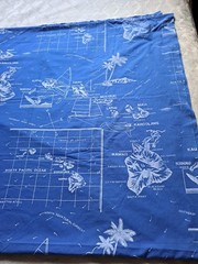 Vintage Hawaiian Islands Cotton Blue & White Fabric Ocean 44″ x 4 yards