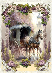 Victorian Horse & Buggy Designer Cotton Fabric Quilt Block Multi-size
