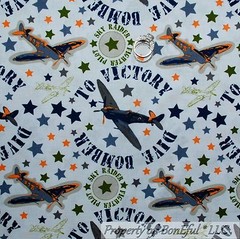 BonEful Fabric FQ Cotton Quilt Blue Boy Military Airplane Force Green Camo Star