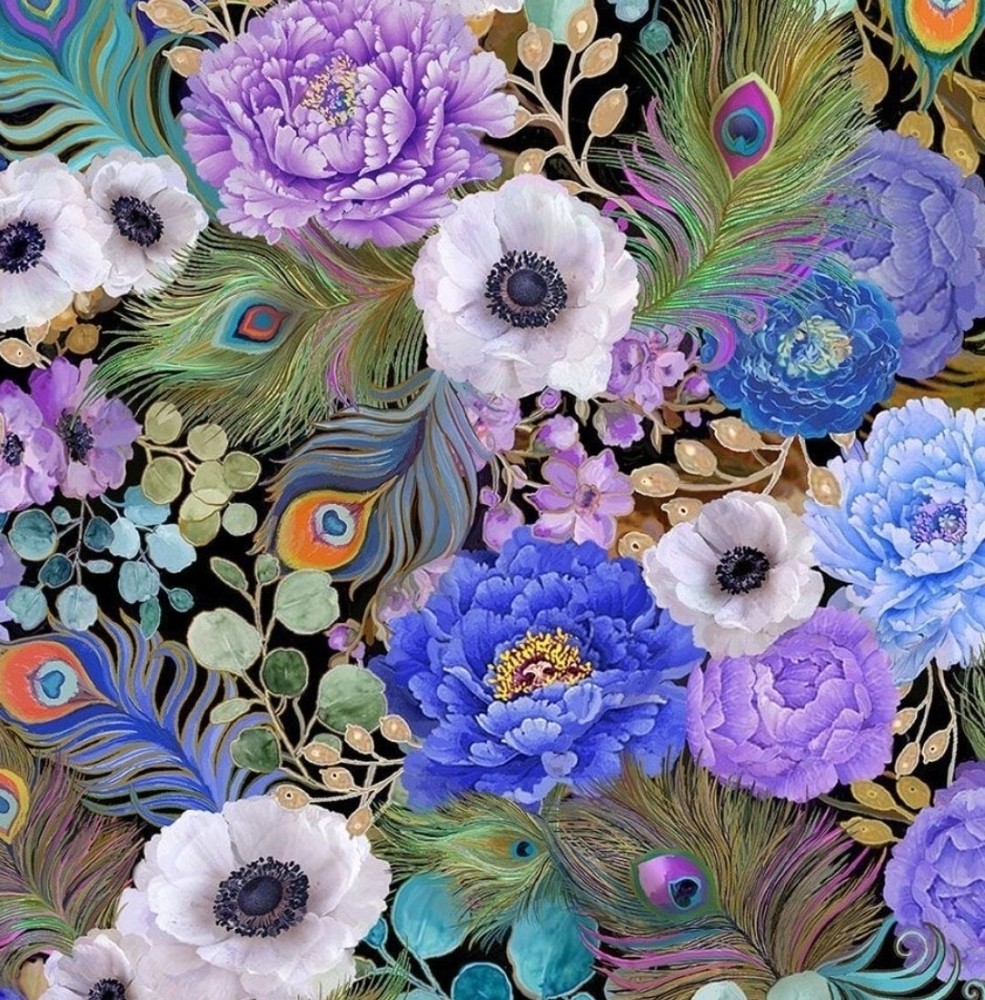 “Flourish” Elegant Peacock Floral, Flower Fabric•1 yd BTY*Cust Fav! Gorgeous!