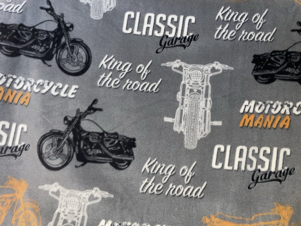 Fleece Fabric – Motorcycles on Gray background – 3 yards x 60″ – single piece