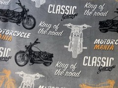 Fleece Fabric – Motorcycles on Gray background – 3 yards x 60″ – single piece