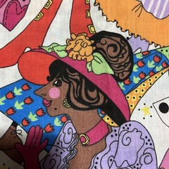 RARE! VTG Elinor Peace Bailey Print fabric Unique Dolls Clowns Ladies