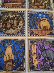 DAN MORRIS HI FASHION FABRICS DAN-M4 CATS CHEATER QUILT KITTY SQUARES 23″ X 43″