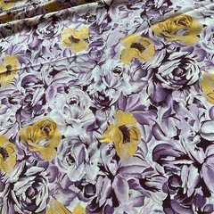 Vtg 1980s 90s Floral Purple + Gold Fabric 44” By 7 Yards Retro Sewing