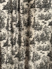 Toile Fabric/Black & White/“Farmland” NOS/2+ Yds Continuous Piece