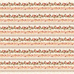 Animal Fabric | Canyon Birds Flower Stripe Cream Orange | Studio E YARD