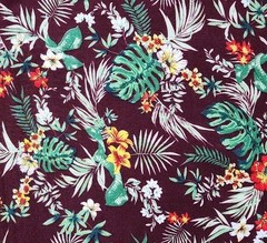 Burgundy Hawaiian Floral Flowers Printed rayon cotton Fabric tela 60”W Sold BTY