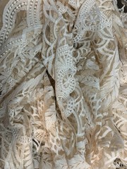 Off White Embroidered Tulle Mesh Fabric 4Yards x 44 Inches for Wedding Dress