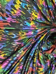 Multicolor Fire Print Foil Metallic Flames Spandex Fabric By The Yard Stretch