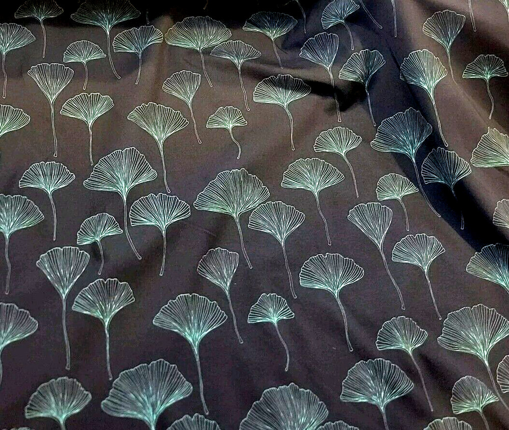 Teal Gingko Leaves on Navy OEKO-TEX Cotton Jersey Knit – Europe! Also in Pink!