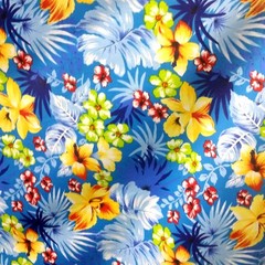 Tropical Hawaiian Print Fabric Turquois Blue Floral Poly Cotton 58″ By Yard