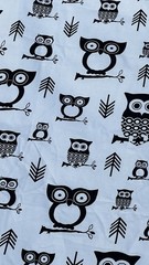 Hooty owl Animal Print Fabric Black White Pattern USA