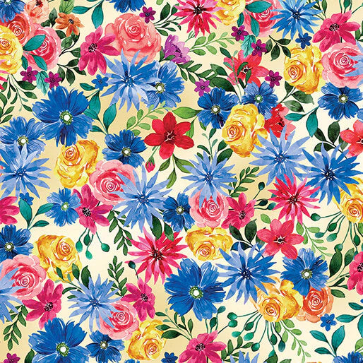 BENARTEX – Farmers’ Market by Nicole DeCamp – Flower Garden – Buttercream 1/4yd