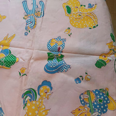 VTG JUVENILE NOVELTY BABY NURSERY COTTON FABRIC Bunny Cat Musical Pig Pink 36×57