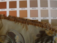 100% Silk Lampas French Pomegranate “whiskey” Blue Tan Gold Historical Design