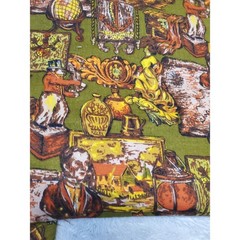 RARE Vintage Retro Olive Green Colonial Victorian Drapery Weight Fabric 2.75+ yd