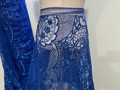 Royal Blue Metallic Embroidered Sequins Lace Fabric 50” Width Sold By The Yard