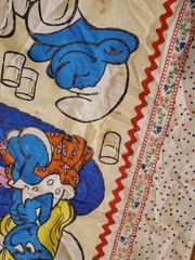 Vintage Smurfs Fabric Panel – Child Baby Quilt Blanket Cotton 43″ x 33″