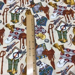 Cowboy Hat boots saddle Western rodeo gear by Robert Kaufman cotton fabric