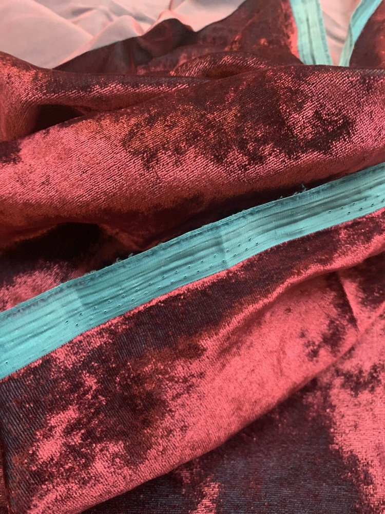 1/4 Yard – VINTAGE WINE TURQUOISE SILK RAYON VELVET TWO TON FABRIC