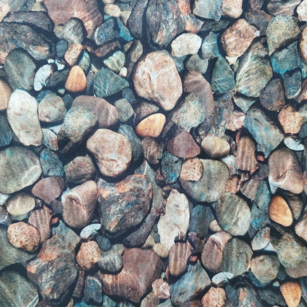 REALISTIC STONES ROCKS GRAY BLACK BLUE MORE ROCK STONE COTTON FABRIC FQ