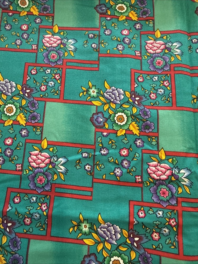French Country Collection Vintage Green Floral Lattice Fabric 4.5 yards Retro