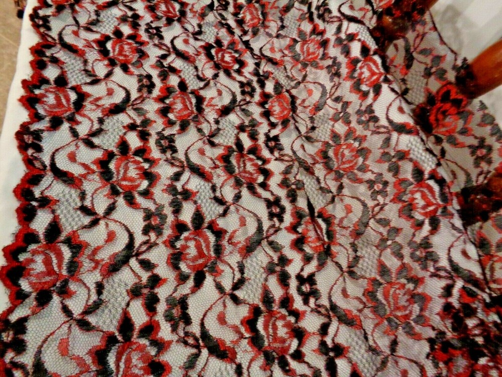 2 Pcs Black Red Lace Fabric 2 Yd with width 15 Inch & 1 1/2 Yd with 7 In width
