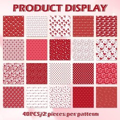 40Pcs Valentine’s Day Cotton Fabric Bundles 10 x 10 Inch Red White Love Heart Fa