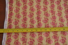 By 1/2 Yd, Deep Pink Floral on Yellow & Gold Striped, Andover/Nanneman B114