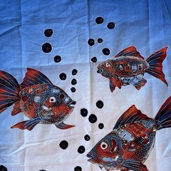 Fish Swimming Bottom Ocean Rocks Seaweed Indonesian Batik Panel