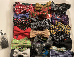 Lot of 29 Handmade Fabric Bow Ties + Fabric & Supplies | Pre-Tied Adjustable