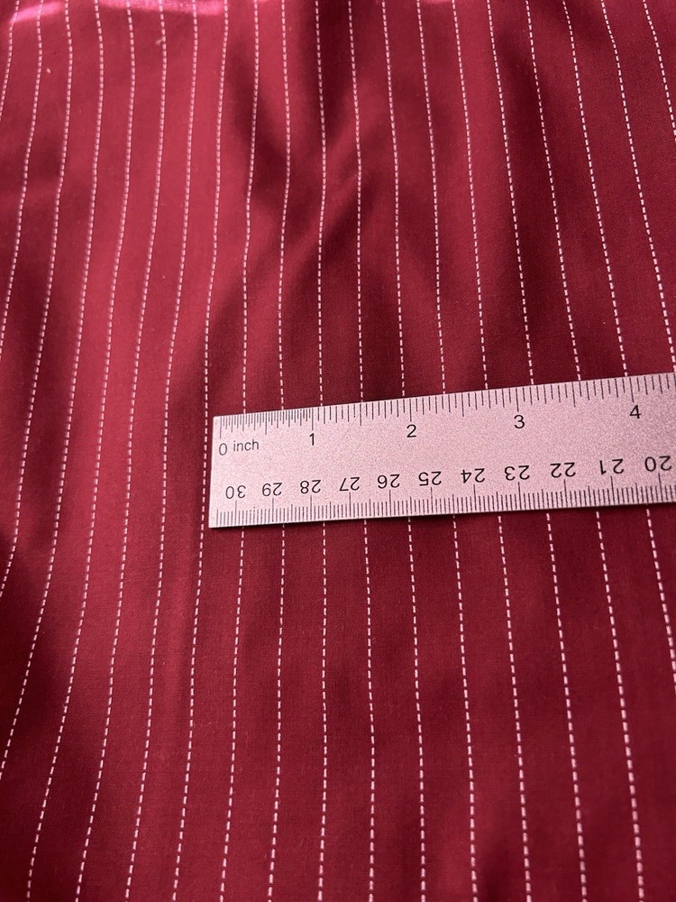 Vtg Burgundy Red Pink Pinstripe Fabric Cotton Poly Blend Quilting 1 2/3 Y F59
