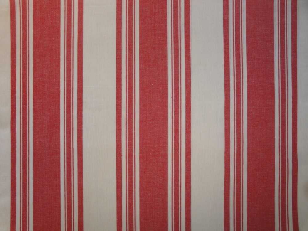 Dunroven House Farmhouse Awning Stripe Red White Woven Cotton Homespun Fabric