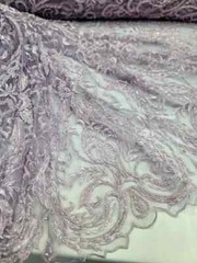 Lavender Beaded Lace Fabric with Victorian Damask Embroidery – Sold by the Yard