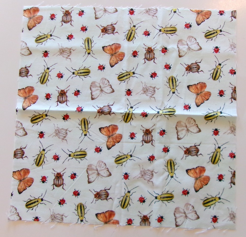Cotton Fabric Pic C – Bugs, Butterflies, Lady Bugs – 12 3/4 L x 12 3/4 W