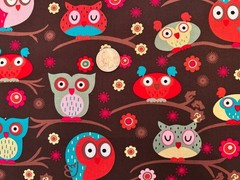 Owls on Brown Print Cotton Fabric Hi-Fashion Fabrics 17×44″ Stash Builder F140