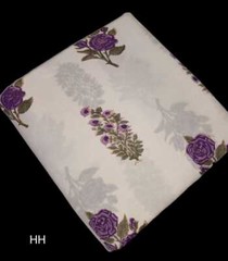 Indian Purple Floral Hand Block Print Running Cotton Voile Fabric By The Yard