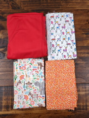 Lot of Fabric, Llamas and animals, solid and dots, multicolor, 1lb 9oz