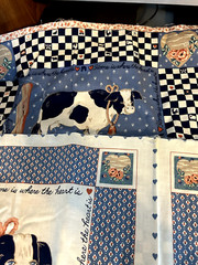 Vtg Cut and Sew Fabric Panel Set of 3 Cows and Chickens Throw Pillow Size