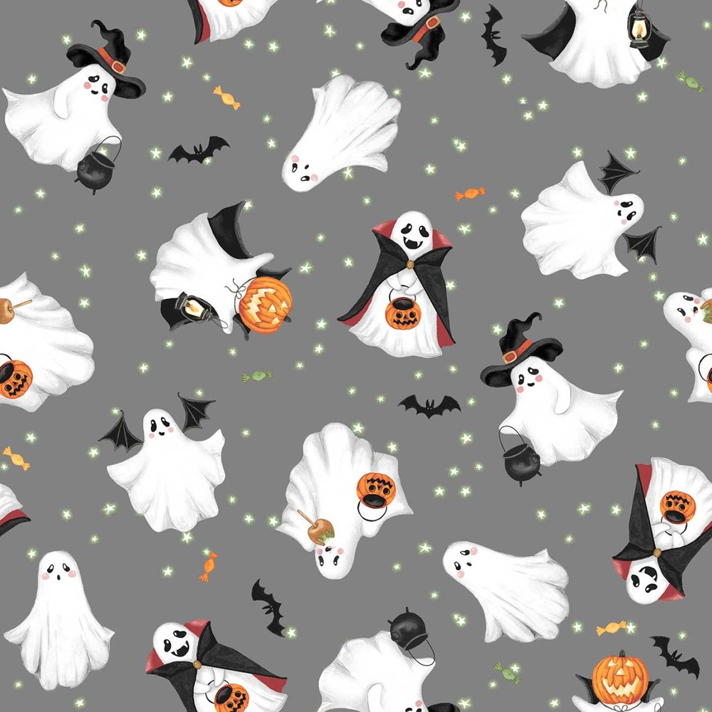 Halloween Fabric | Paranormal Parade Ghosts in Costume Gray | Studio E YARD
